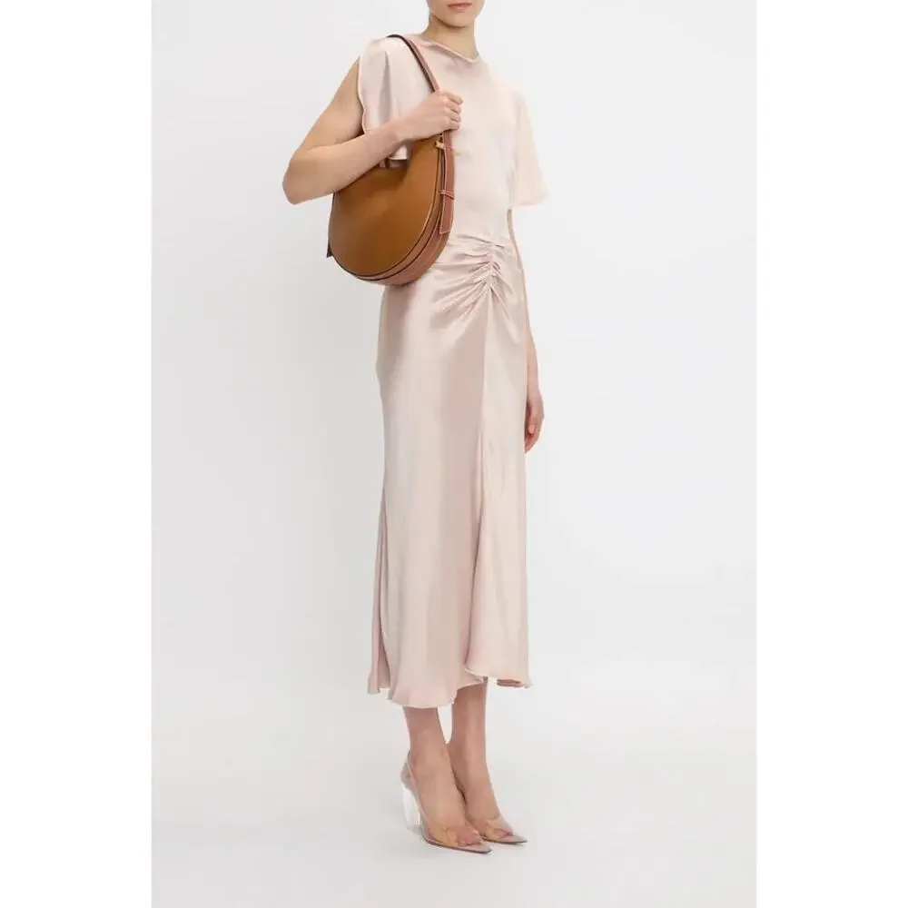 Victoria Beckham Gathered Waist Midi Dress in Blush Apricot UK 8 US 4 - Picture 3 of 3